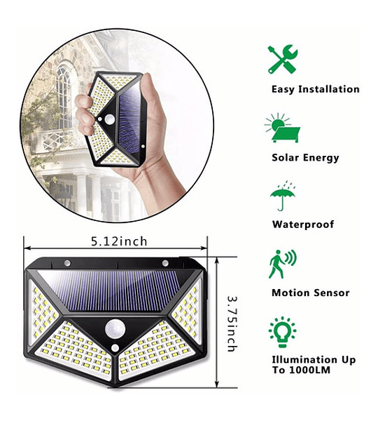 Luz Led Solar Pared Patio Pasillo Sen Movimiento Recargable