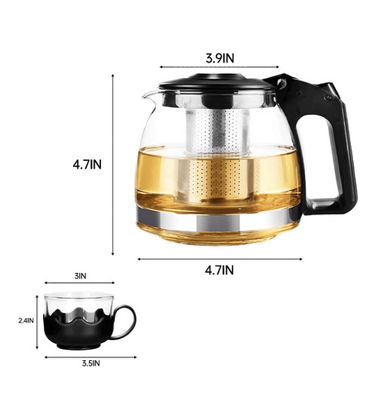 Tetera De Vidrio Infusor Con 4 Tazas De Vidrio Té Bebidas