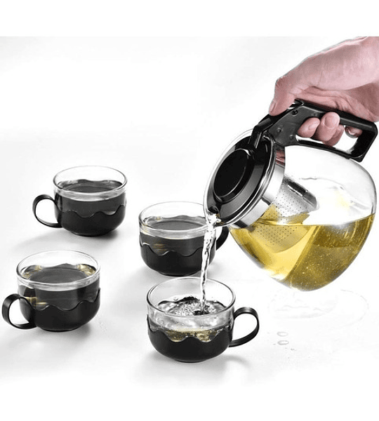 Tetera De Vidrio Infusor Con 4 Tazas De Vidrio Té Bebidas