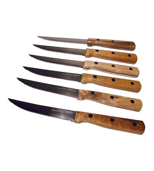 Set De 6 Cuchillos Premium Wayu + Base Madera Cocina Asado