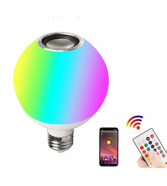 Ampolleta Led 12w Parlante Bluetooth Control Remoto Rgb