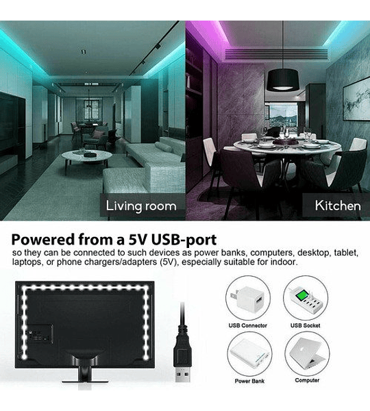 Cinta Tira Luz Led Control Rgb 5050 Bluetooth 5 Metros