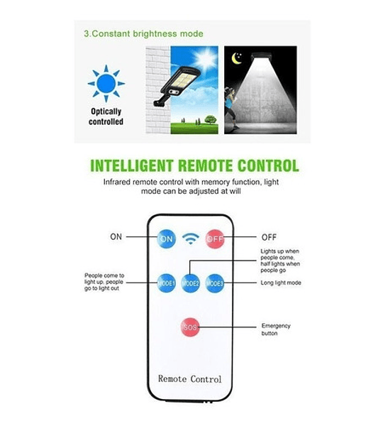 Foco Led Solar Led Luminaria Sensor 12 Hrs + Control