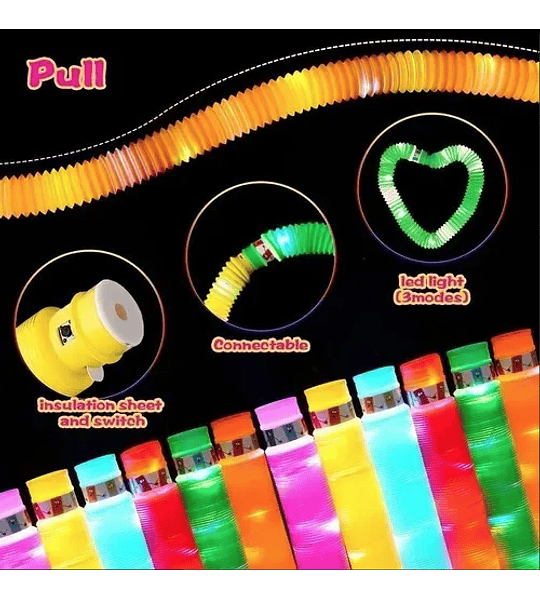 Pack 6 Pop Tubes Tubos Con Luces Led Juguete Antiestrés