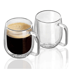 Pack 2 Tazas Doble Pared Vidrio 250ml Cafe Te Capuccino