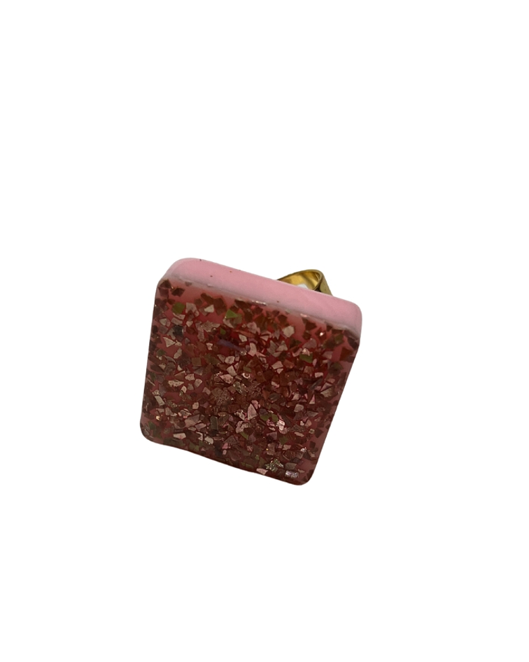 Anillo glitter rosa cuadrado