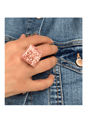 Anillo glitter rosa cuadrado