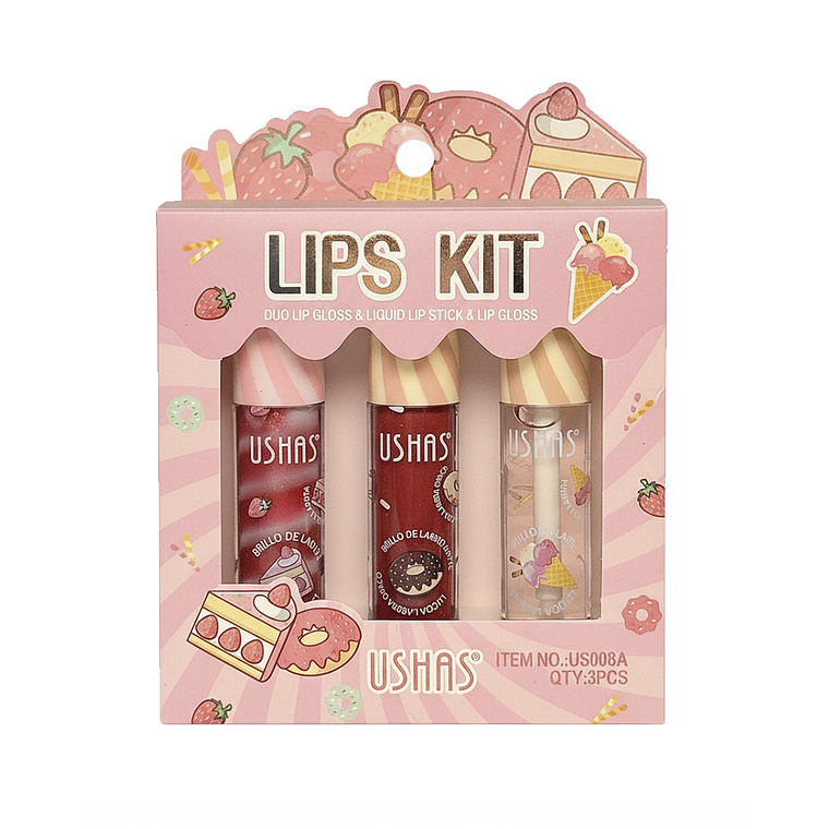 Ushas - LIPS KIT - Duo Lip Gloss + Liquid Lipstick +  Lip Gloss 1