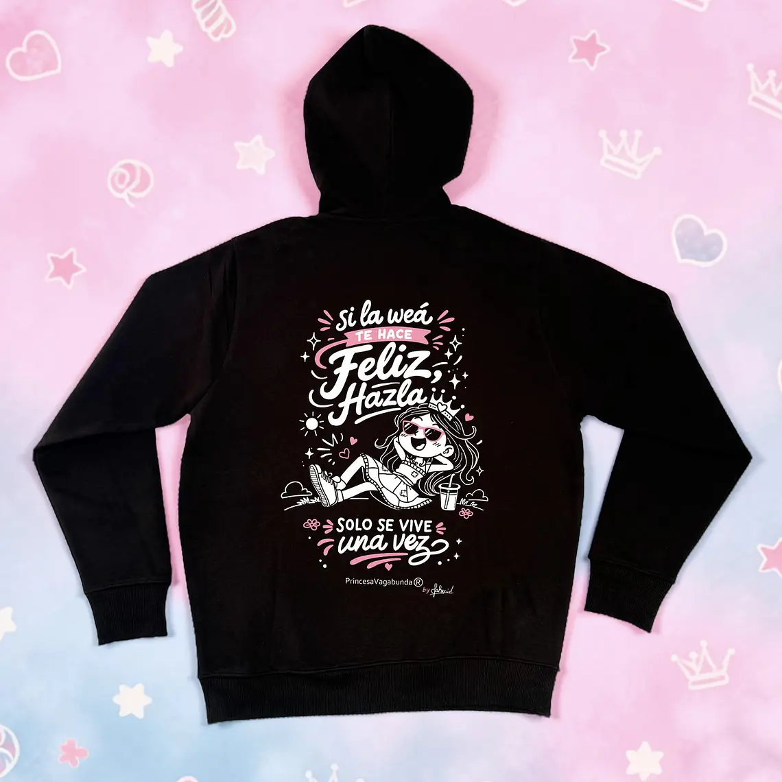 POLERÓN CANGURO NEGRO ESTAMPADO DOBLE - SOLO SE VIVE UNA VEZ (HODDIE) 2