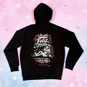 POLERÓN CANGURO NEGRO ESTAMPADO DOBLE - SOLO SE VIVE UNA VEZ (HODDIE)