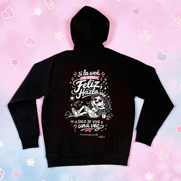 POLERÓN CANGURO NEGRO ESTAMPADO DOBLE - SOLO SE VIVE UNA VEZ (HODDIE) 2