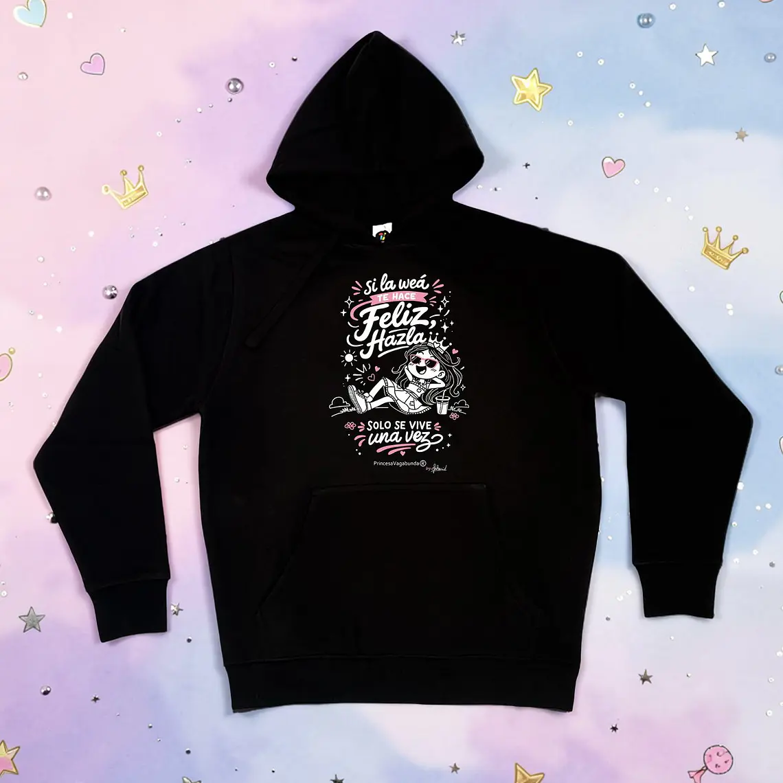 POLERÓN CANGURO NEGRO ESTAMPADO DOBLE - SOLO SE VIVE UNA VEZ (HODDIE) 1