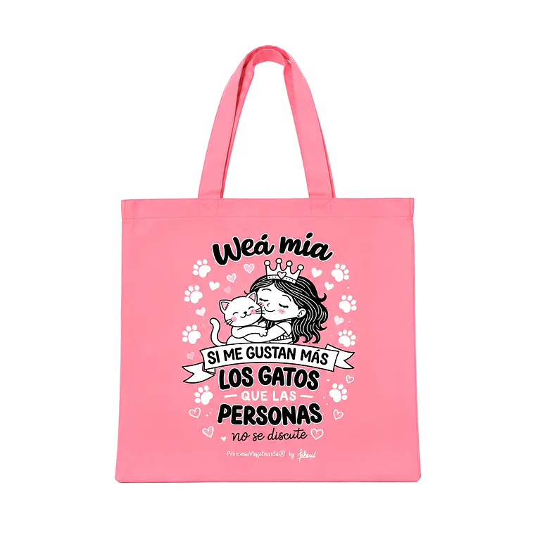 BOLSA DE TELA ROSADA- WEÁ MÍA GATOS (TOTE BAG) 1