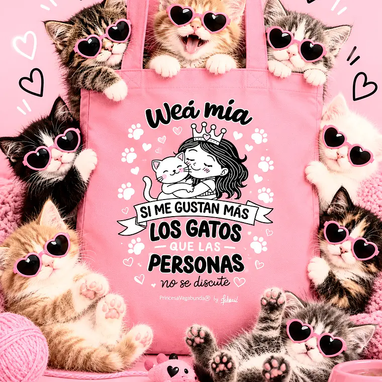 BOLSA DE TELA ROSADA- WEÁ MÍA GATOS (TOTE BAG) 2