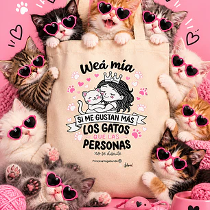BOLSA DE TELA CRUDO- WEÁ MÍA GATOS (TOTE BAG)