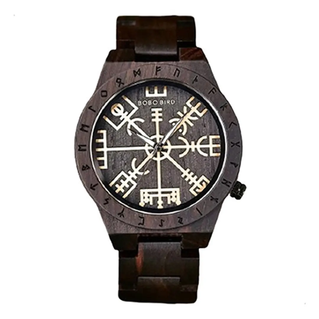 Reloj Vikingo Vegvísir Hombre, Madera De Bambú 1