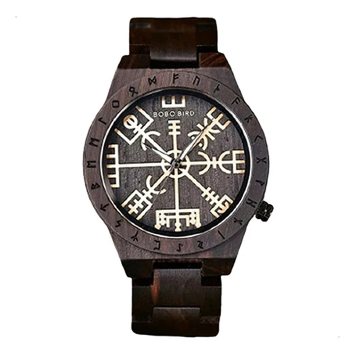Reloj Vikingo Vegvísir Hombre, Madera De Bambú 1