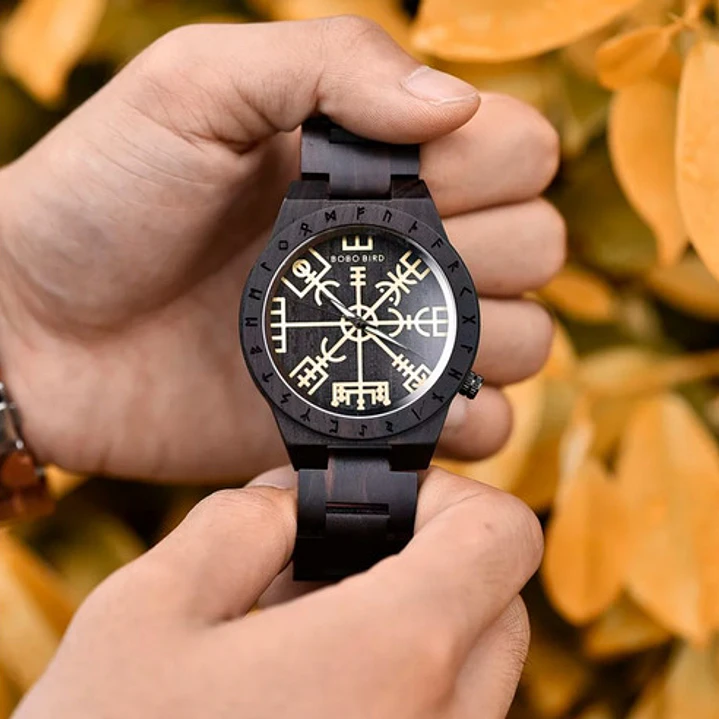 Reloj Vikingo Vegvísir Hombre, Madera De Bambú 3