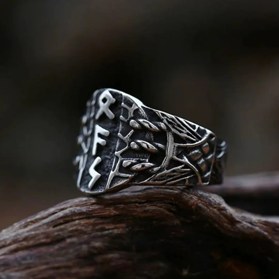 Anillo Vikingo Runas Nórdicas Unisex, Acero Inoxidable 3