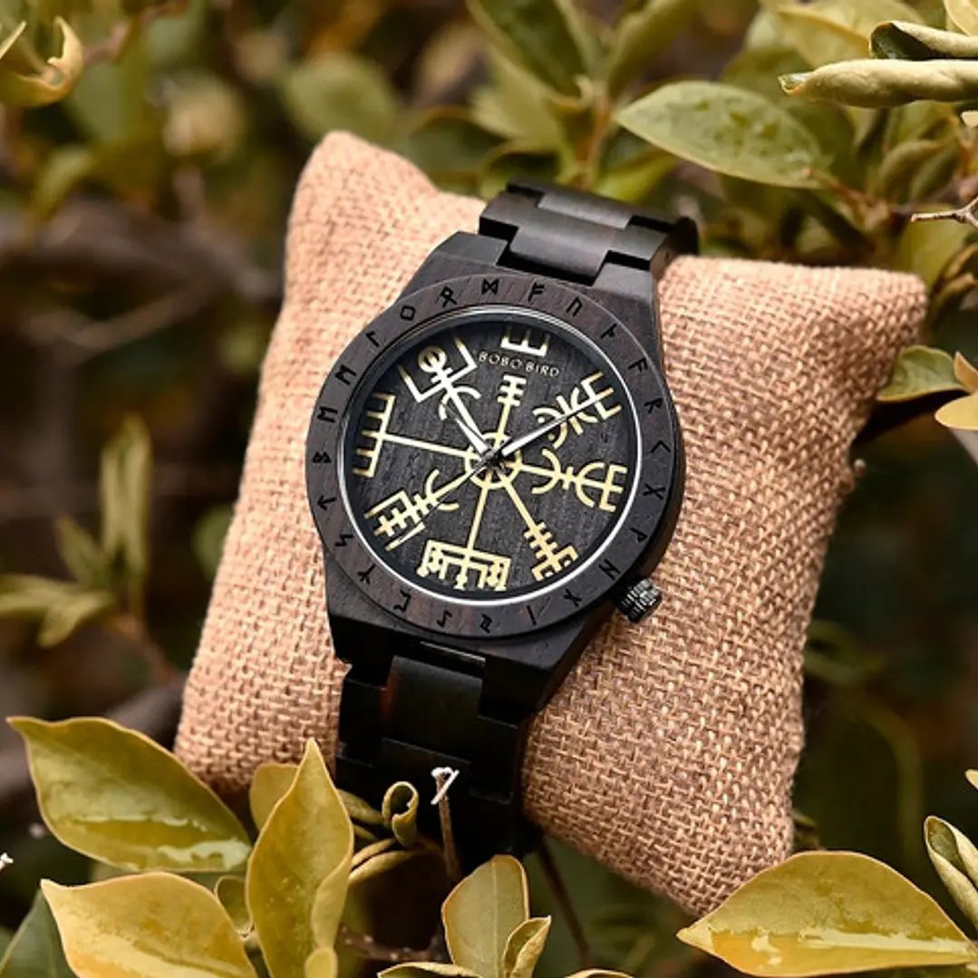 Reloj Vikingo Vegvísir Hombre, Madera De Bambú 5