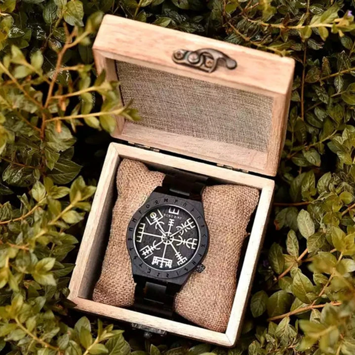Reloj Vikingo Vegvísir Hombre, Madera De Bambú 6