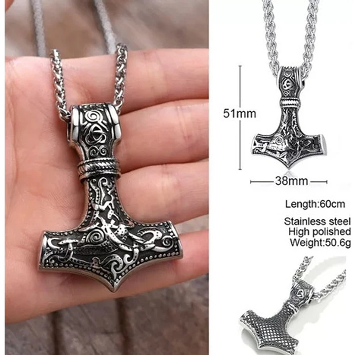 Collar Martillo De Thor Acero Inoxidable Hombre 12