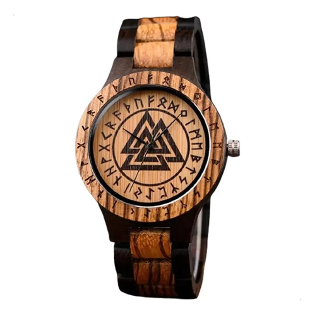 Reloj Vikingo Valknut Hombre, Madera De Bambú 1