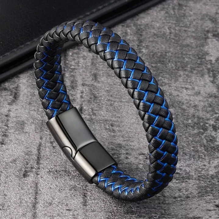 Pulsera Cuero Hombre Bicolor, Con Cierre Magnético 5