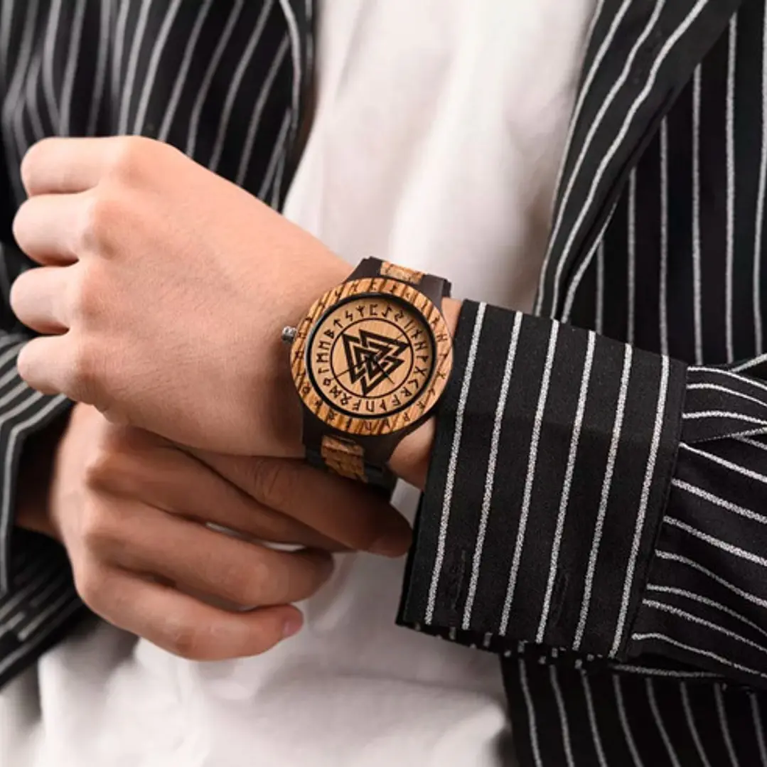 Reloj Vikingo Valknut Hombre, Madera De Bambú 2