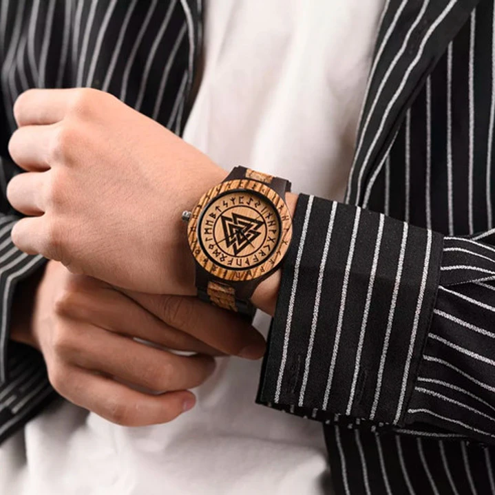 Reloj Vikingo Valknut Hombre, Madera De Bambú 2