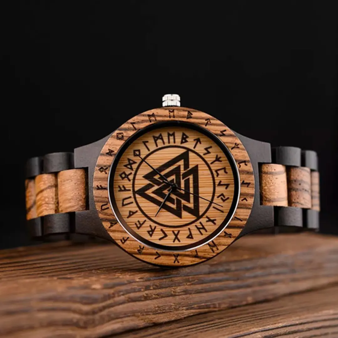 Reloj Vikingo Valknut Hombre, Madera De Bambú 3