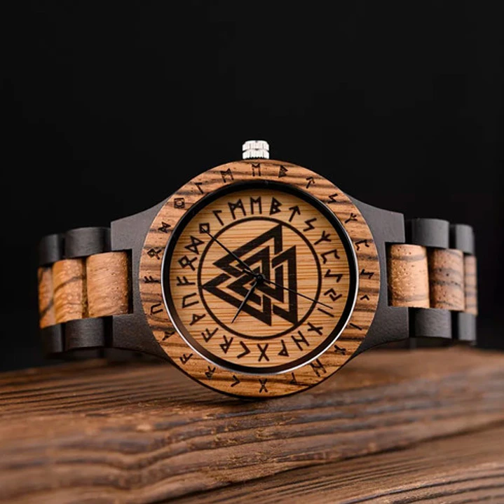 Reloj Vikingo Valknut Hombre, Madera De Bambú 3