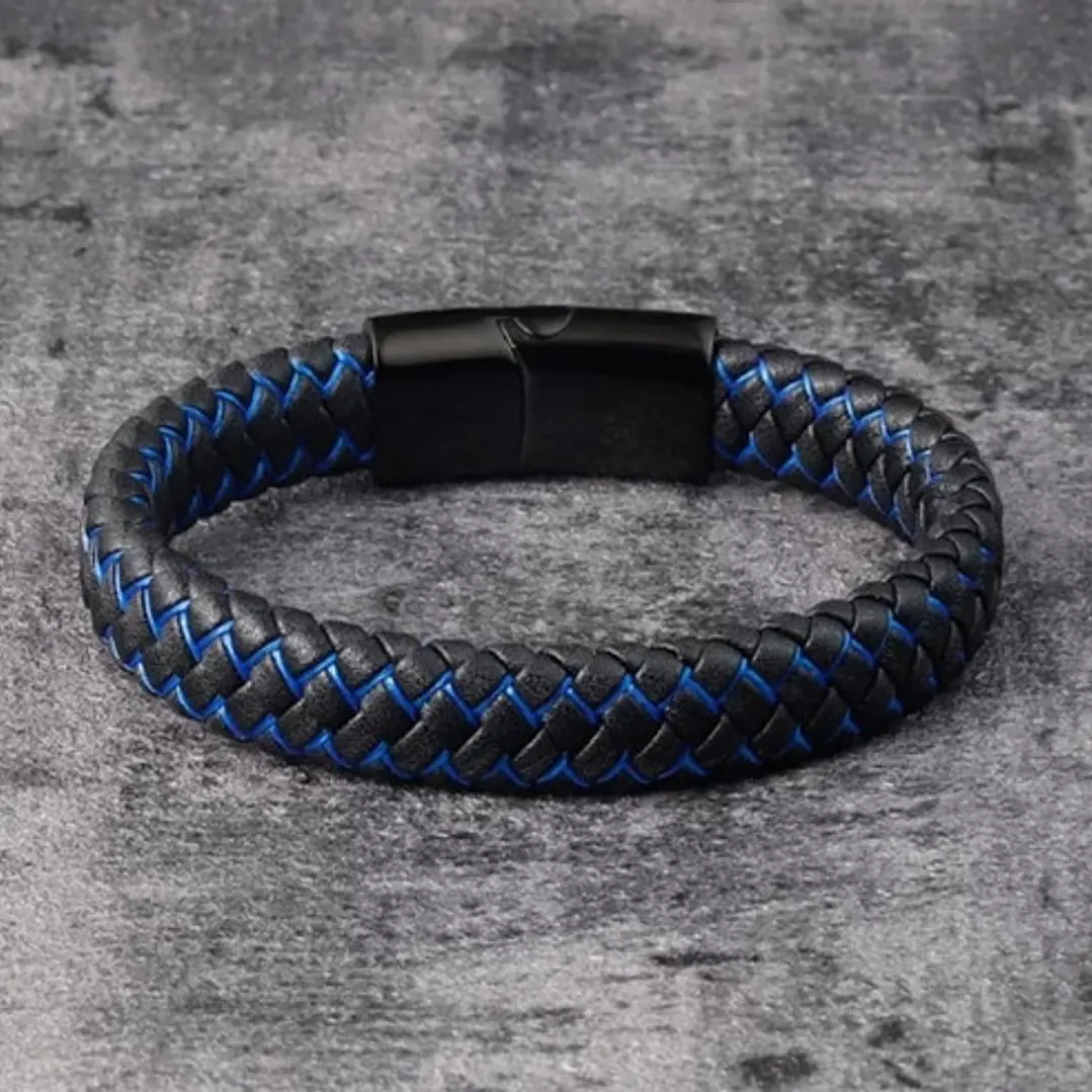 Pulsera Cuero Hombre Bicolor, Con Cierre Magnético 6