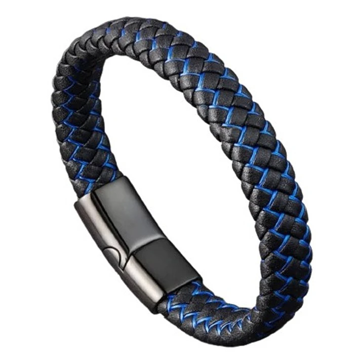 Pulsera Cuero Hombre Bicolor, Con Cierre Magnético 7