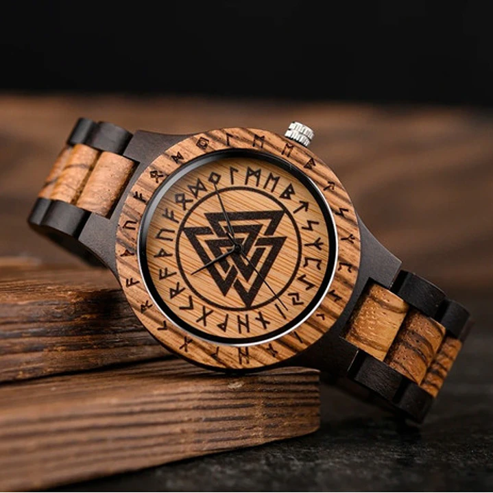 Reloj Vikingo Valknut Hombre, Madera De Bambú 4