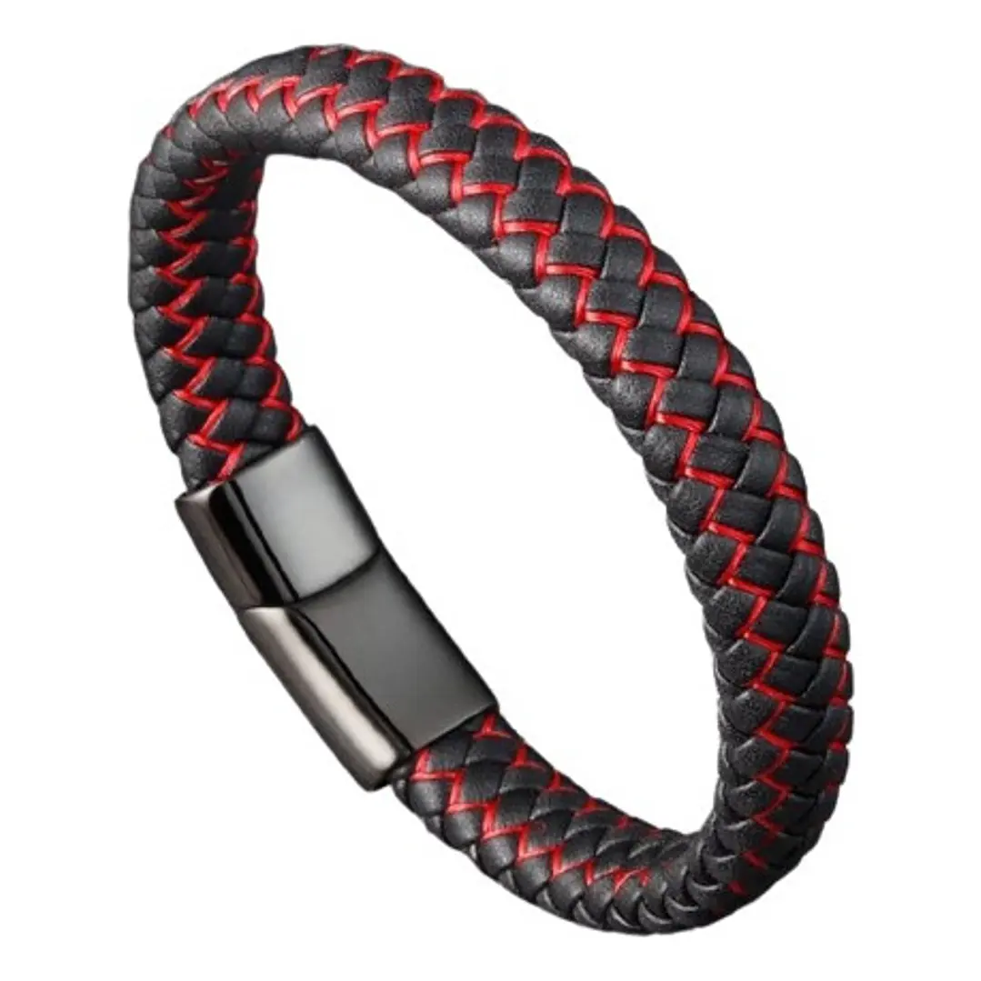 Pulsera Cuero Hombre Bicolor, Con Cierre Magnético 8