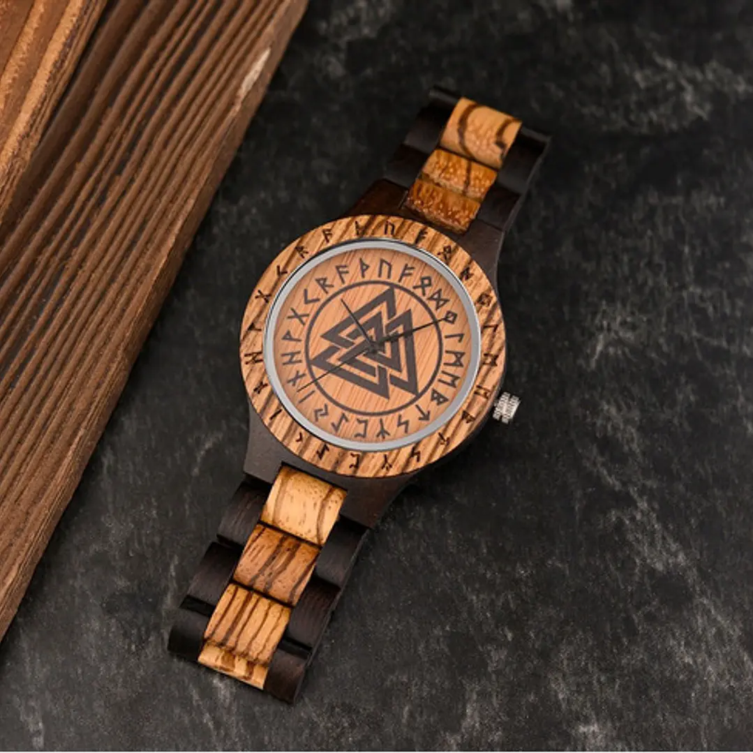 Reloj Vikingo Valknut Hombre, Madera De Bambú 5