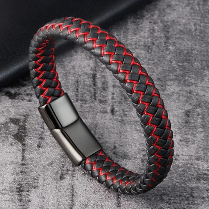 Pulsera Cuero Hombre Bicolor, Con Cierre Magnético 11