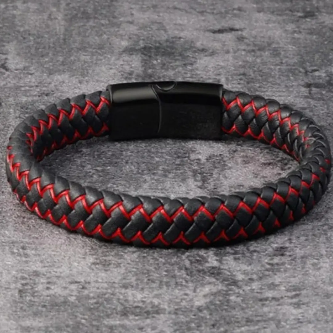 Pulsera Cuero Hombre Bicolor, Con Cierre Magnético 12