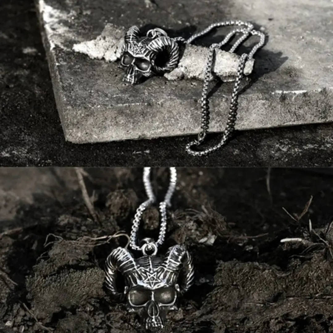 Collar Calavera Rock, Acero Inoxidable, Hombre 4