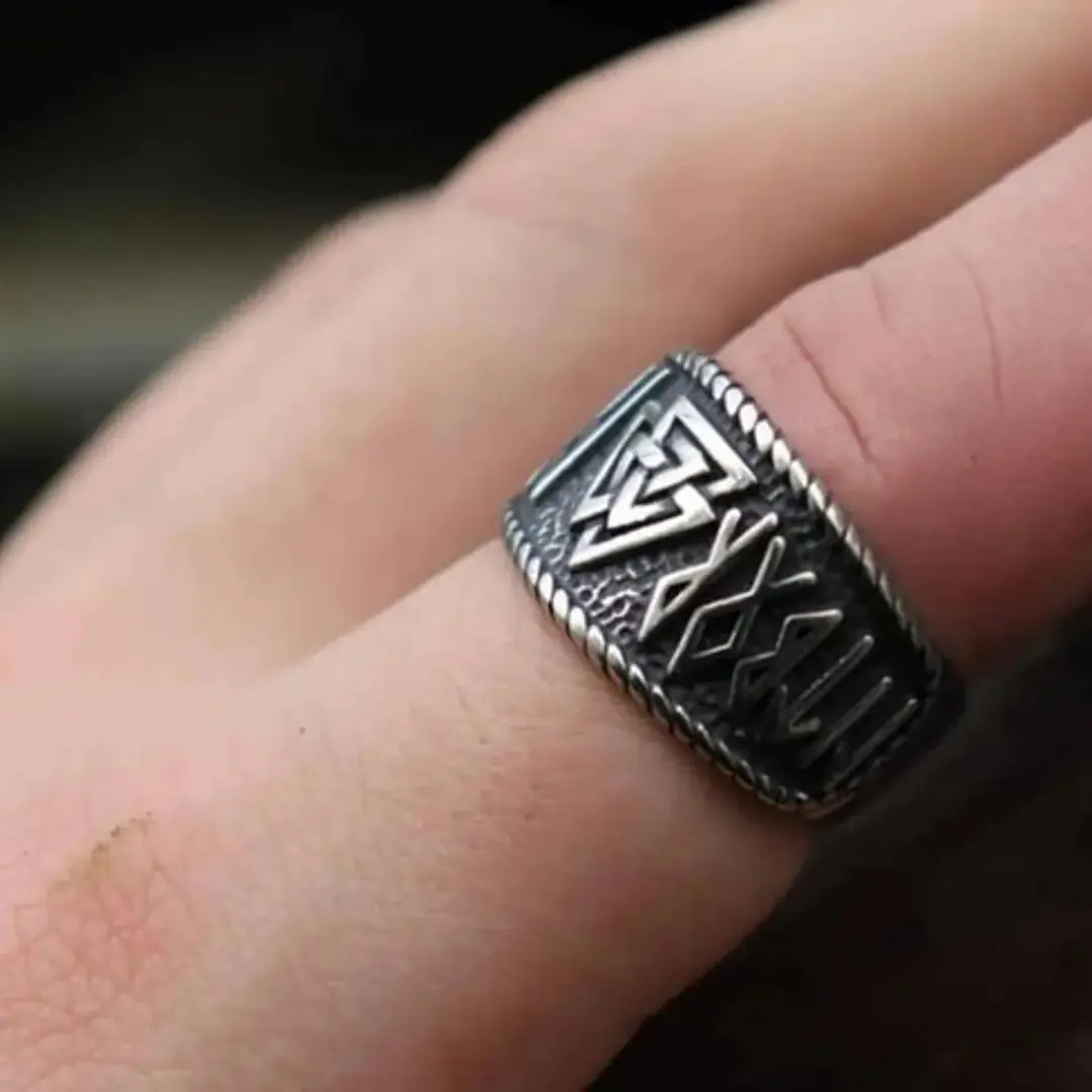 Anillo Vikingo Valknut - Runas, Acero Inoxidable, Hombre 5