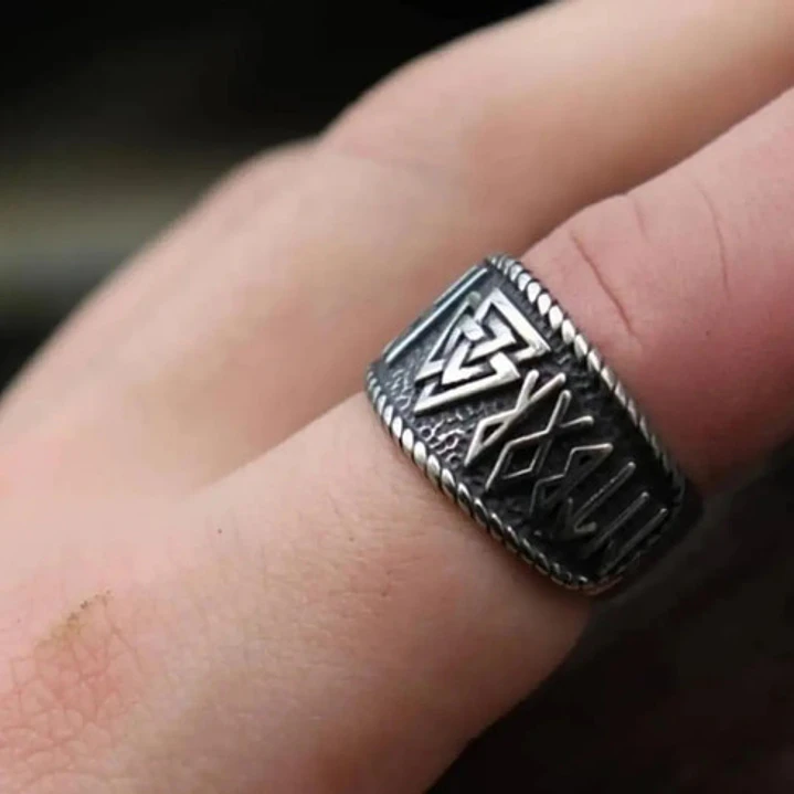 Anillo Vikingo Valknut - Runas, Acero Inoxidable, Hombre 5