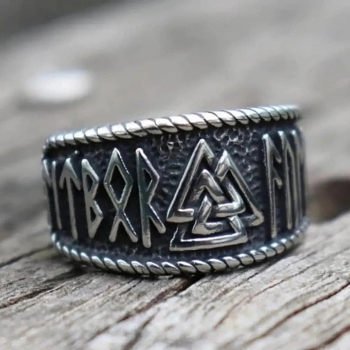 Anillo Vikingo Valknut - Runas, Acero Inoxidable, Hombre 2