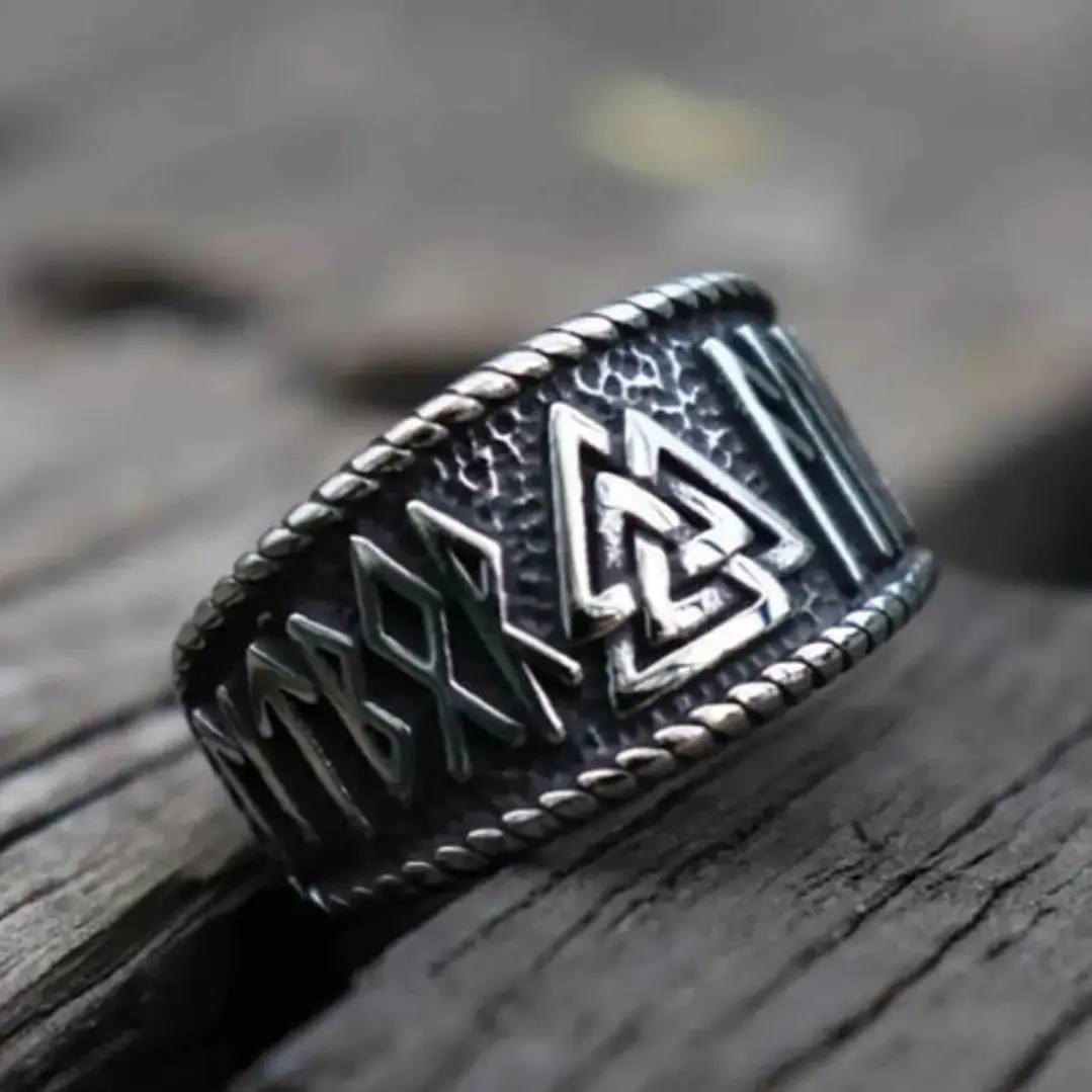 Anillo Vikingo Valknut - Runas, Acero Inoxidable, Hombre 3