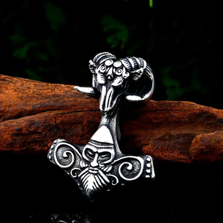 Collar Vikingo Martillo De Thor Con Cabeza Cabra, Acero Inox 5