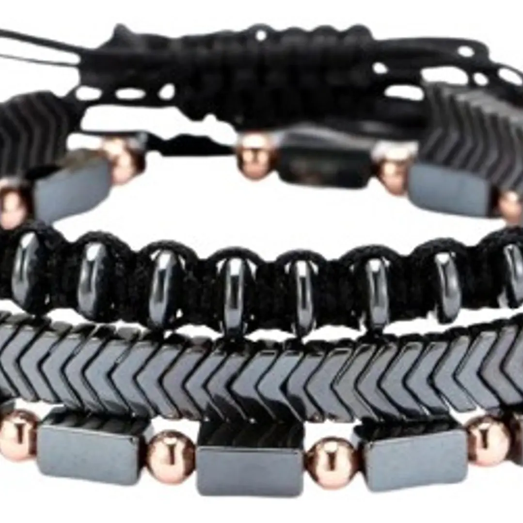 Set De 3 Pulseras Hematita Con Macramé, Hombre O Mujer 1