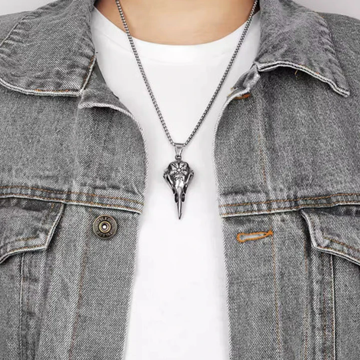 Collar Vikingo Nordic Crow Runa Vegvísir, Acero Inoxidable 2