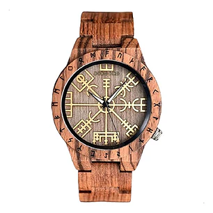Reloj Vikingo Vegvísir Madera Bambú, Hombre