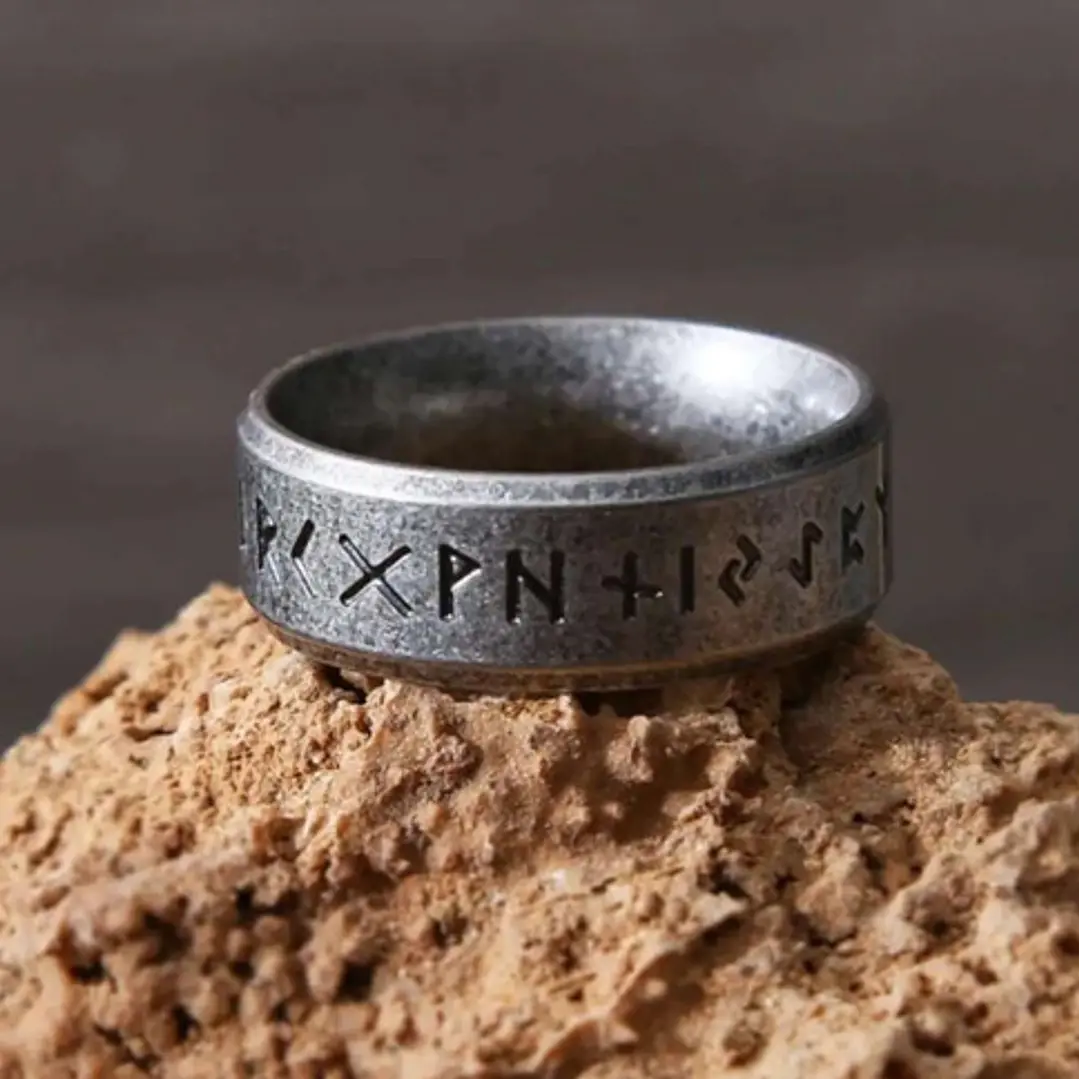 Anillo Vikingo Runas Estilo Vintage, Acero Inoxidable Unisex 3
