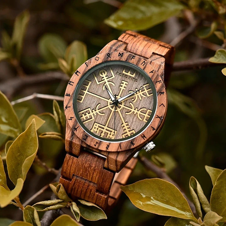 Reloj Vikingo Vegvísir Madera Bambú, Hombre 3
